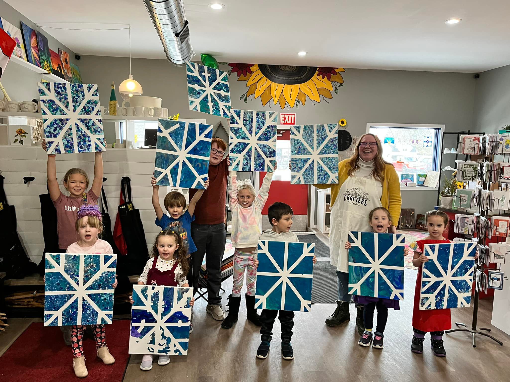Kids snowflake paintings