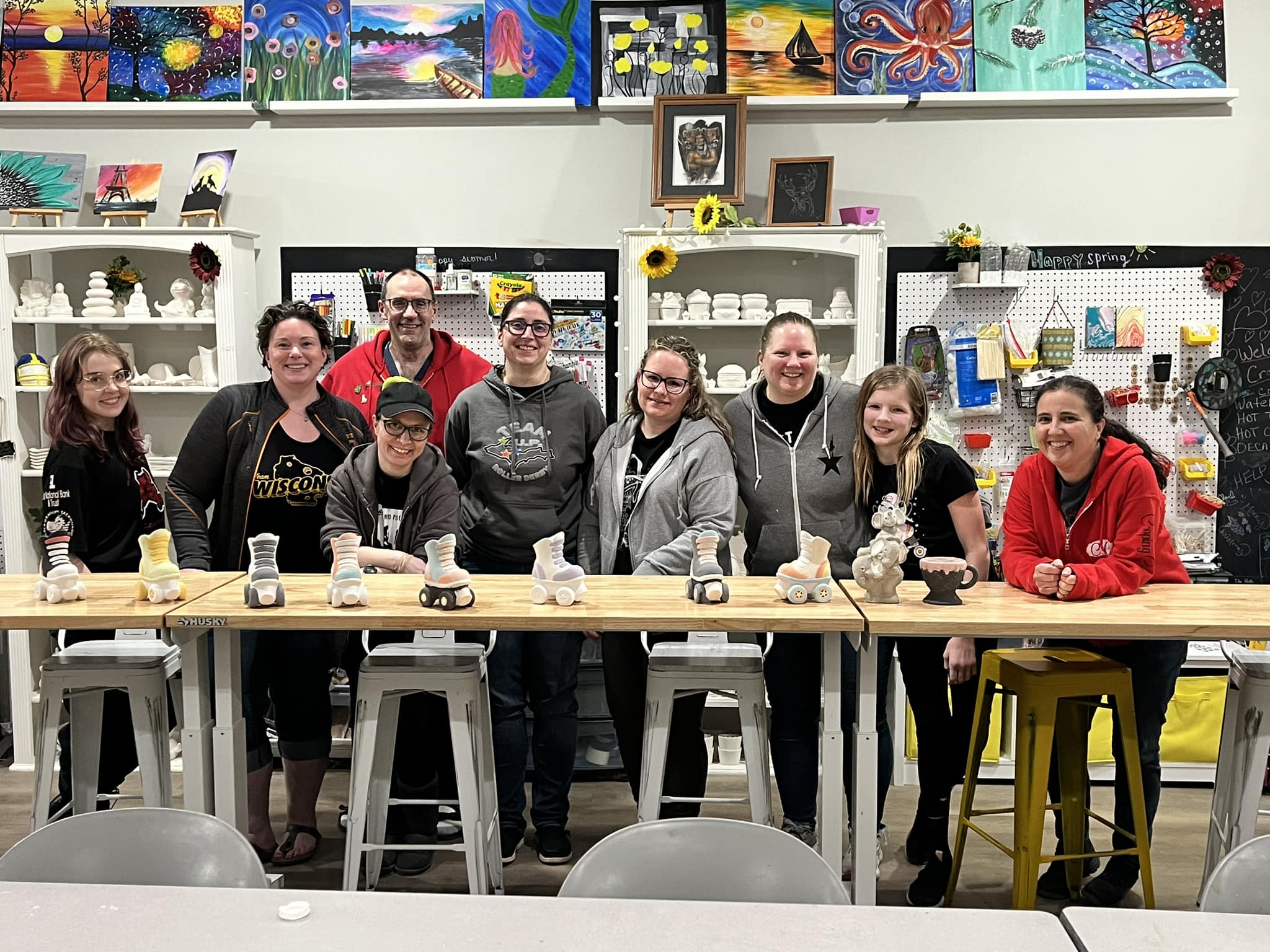 Group painting roller skates and more